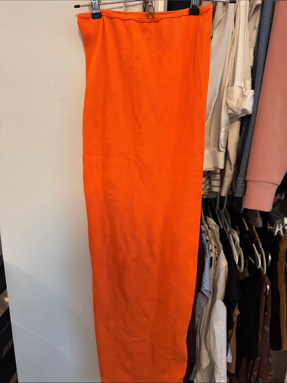 PrettyLittleThing Orange Ribbed Maxi Tube Dress
